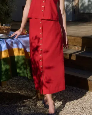 Button Down Skirt - Red