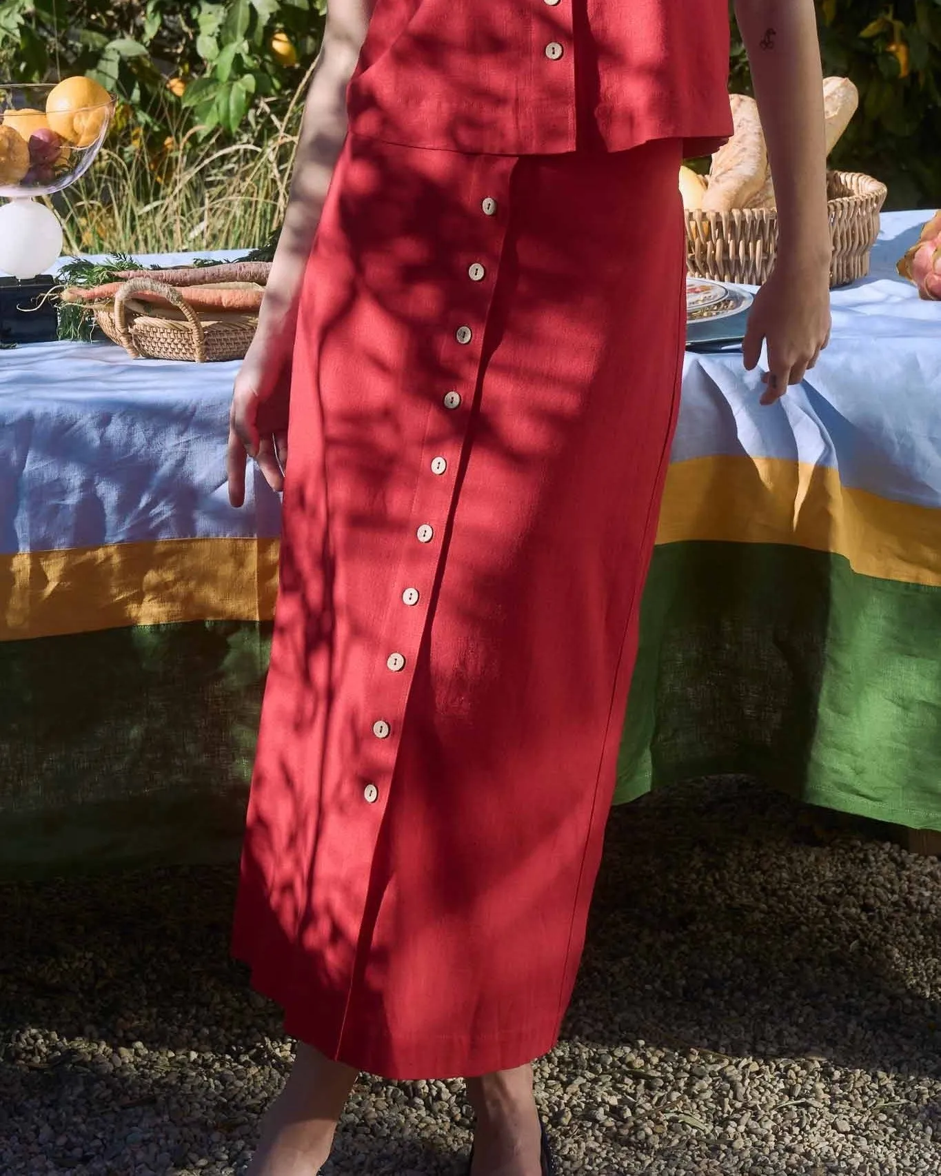 Button Down Skirt - Red