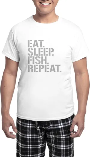 CafePress Eat Sleep Fish Repeat Pajamas Men's Novelty Light Pajama Set, Comfortable PJ Sleepwear