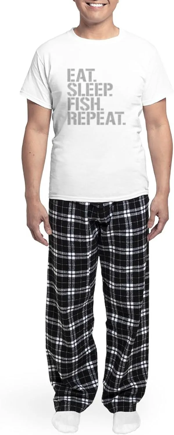 CafePress Eat Sleep Fish Repeat Pajamas Men's Novelty Light Pajama Set, Comfortable PJ Sleepwear