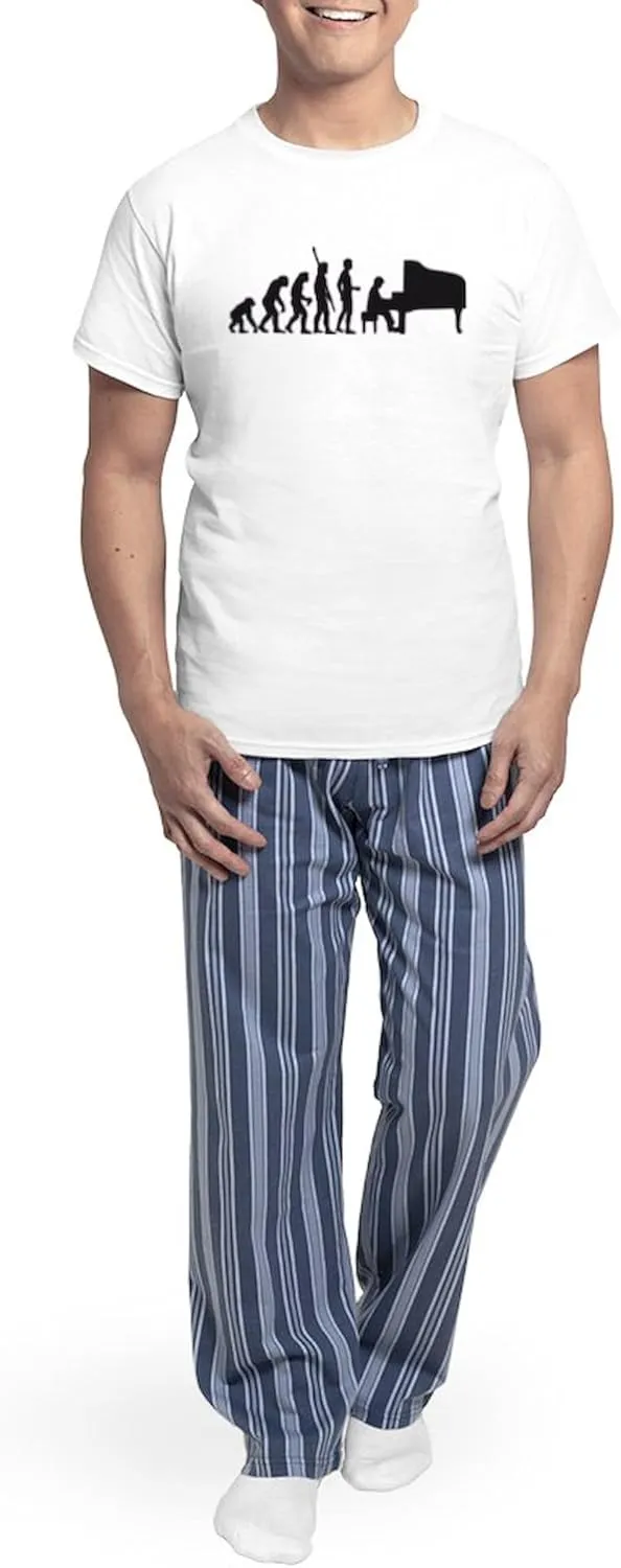 CafePress evolution piano player Men's Light Pajamas Men's Novelty Light Pajama Set, Comfortable PJ Sleepwear