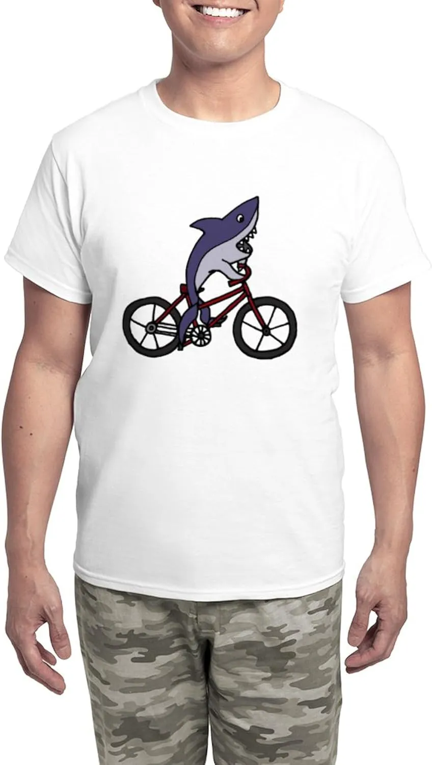 CafePress Funny Shark Riding Bicycle Men's Light Pajamas Men's Novelty Light Pajama Set, Comfortable PJ Sleepwear