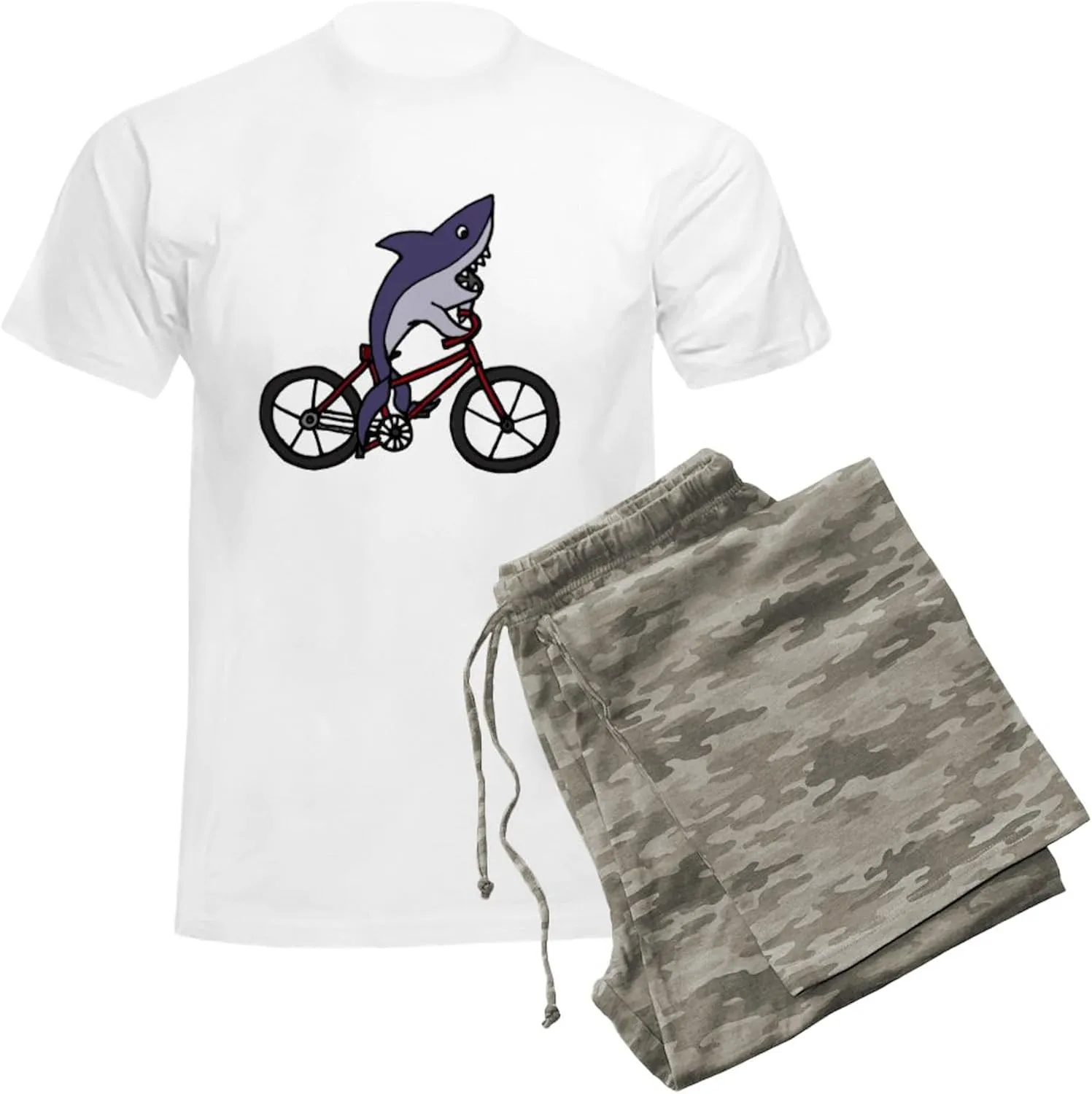 CafePress Funny Shark Riding Bicycle Men's Light Pajamas Men's Novelty Light Pajama Set, Comfortable PJ Sleepwear