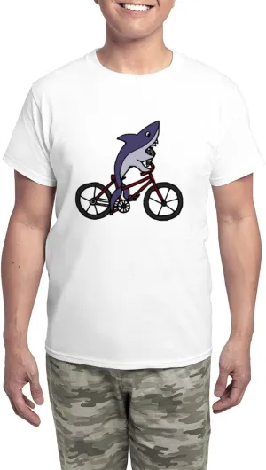 CafePress Funny Shark Riding Bicycle Men's Light Pajamas Men's Novelty Light Pajama Set, Comfortable PJ Sleepwear