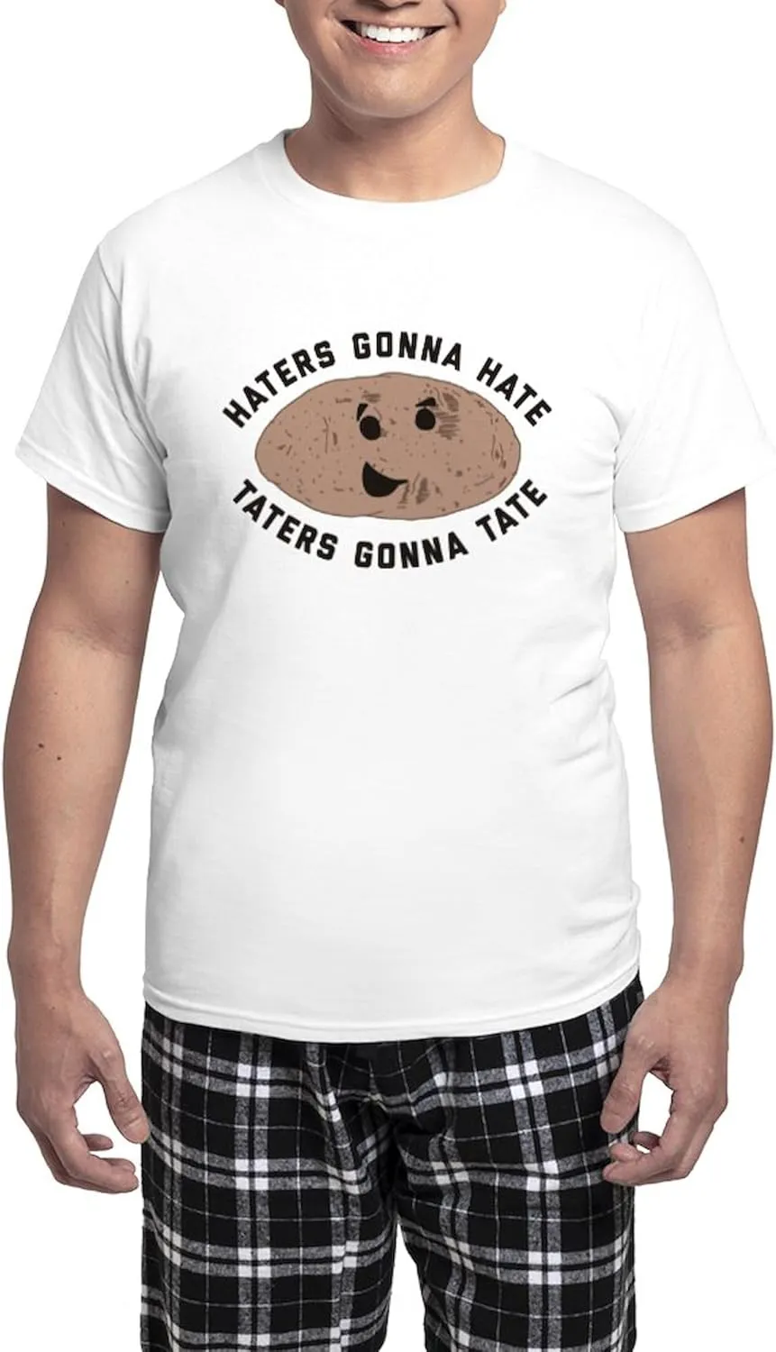 CafePress Haters Gonna Hate Taters Gonn Men's Light Pajamas Men's Novelty Light Pajama Set, Comfortable PJ Sleepwear