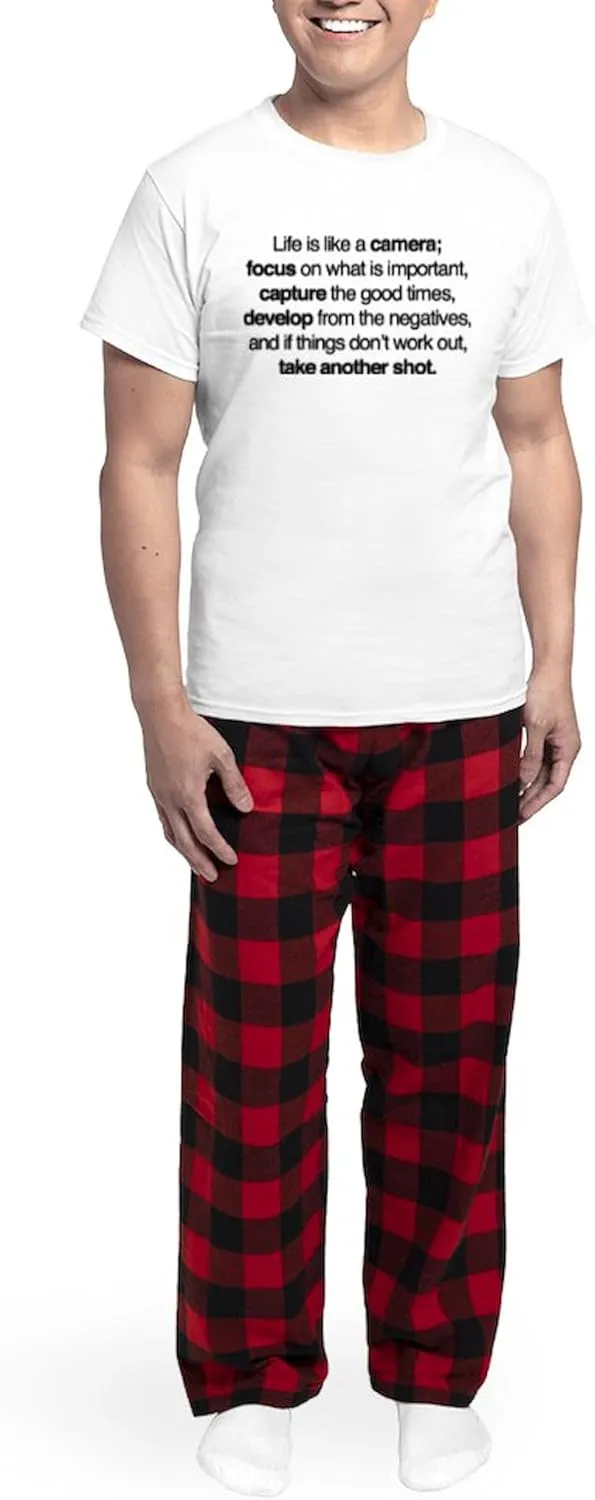 CafePress Life Is Like A Camera Men's Light Pajamas Men's Novelty Light Pajama Set, Comfortable PJ Sleepwear