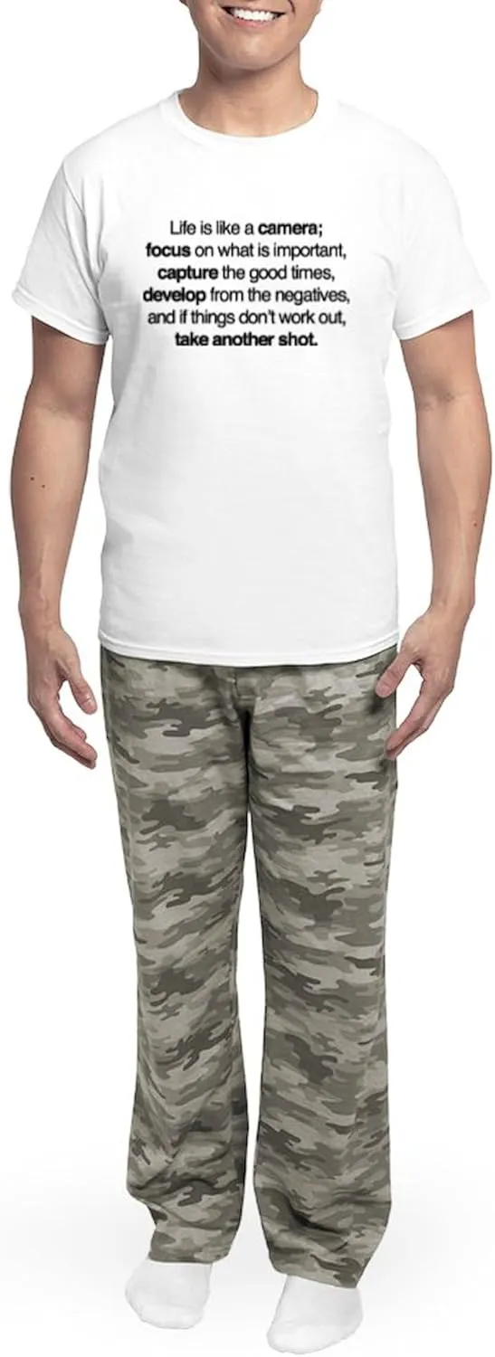 CafePress Life Is Like A Camera Men's Light Pajamas Men's Novelty Light Pajama Set, Comfortable PJ Sleepwear