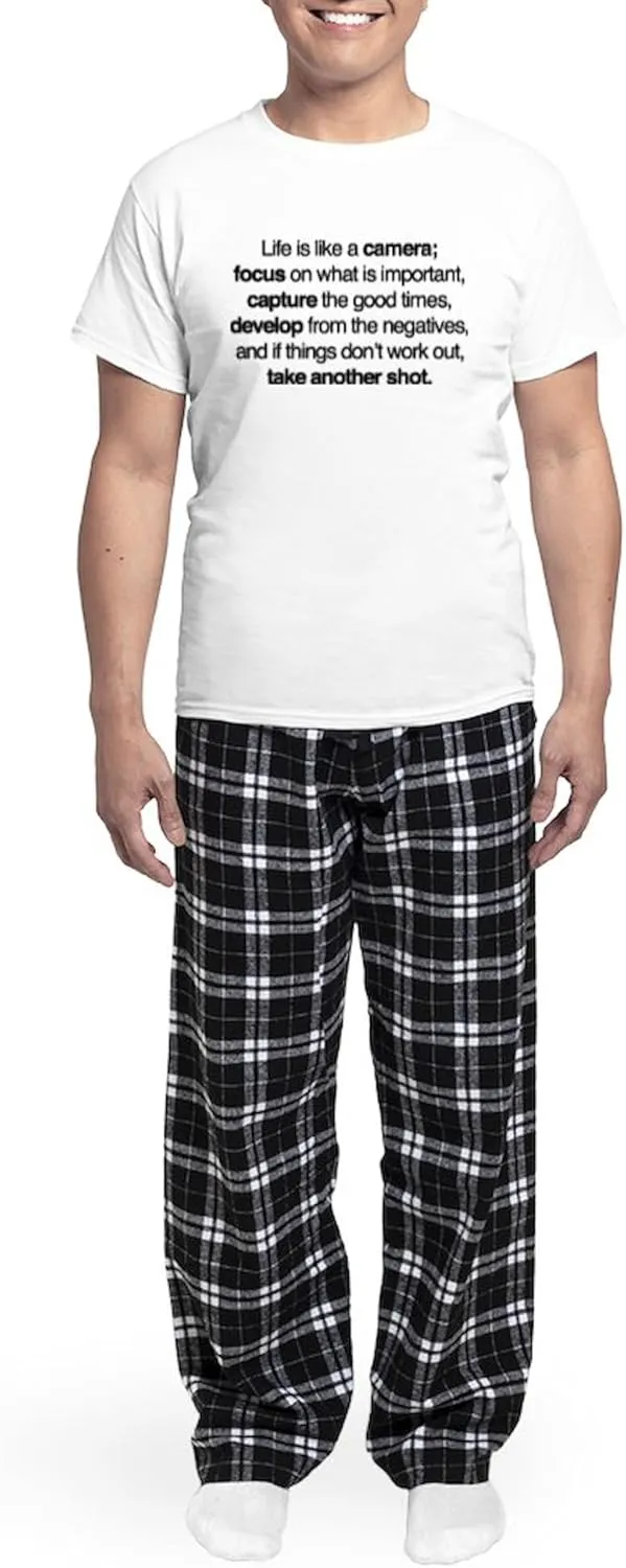 CafePress Life Is Like A Camera Men's Light Pajamas Men's Novelty Light Pajama Set, Comfortable PJ Sleepwear