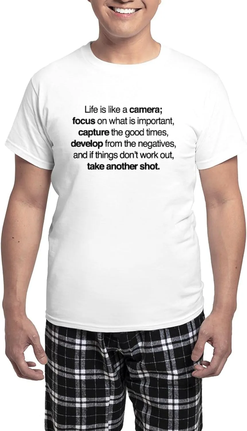 CafePress Life Is Like A Camera Men's Light Pajamas Men's Novelty Light Pajama Set, Comfortable PJ Sleepwear