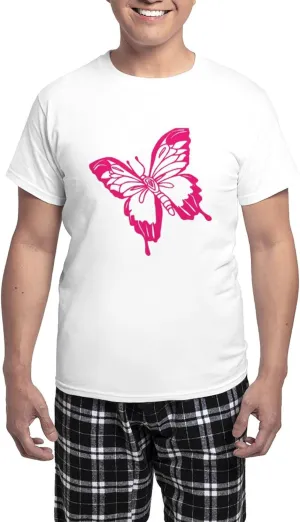 CafePress Pink Butterfly Pajamas Men's Novelty Light Pajama Set, Comfortable PJ Sleepwear