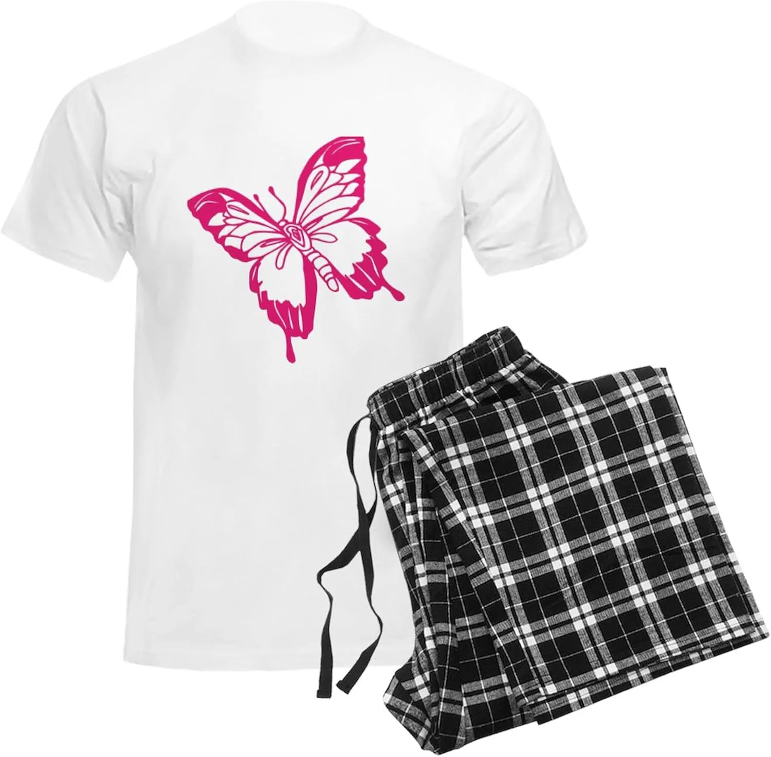 CafePress Pink Butterfly Pajamas Men's Novelty Light Pajama Set, Comfortable PJ Sleepwear