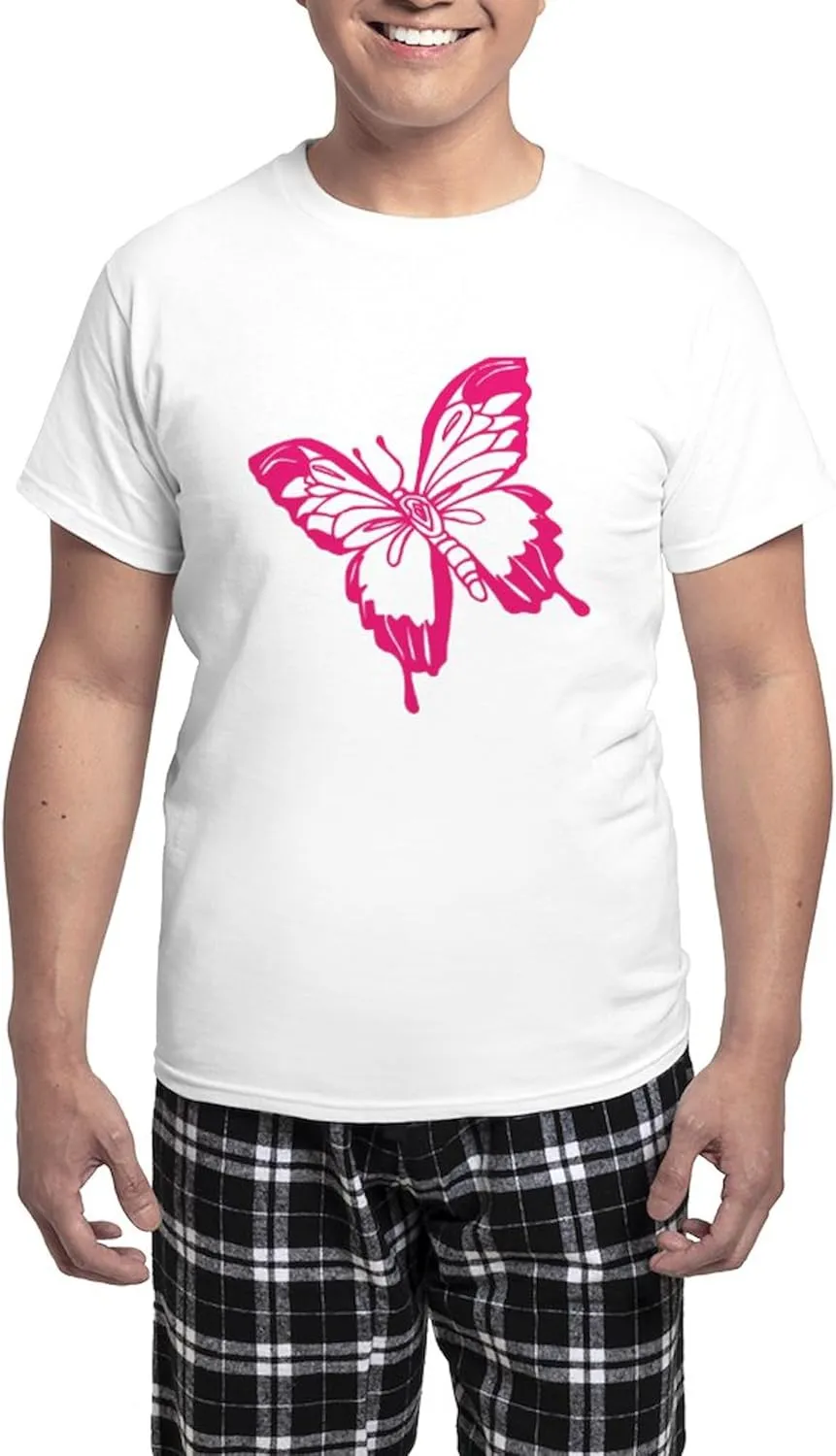 CafePress Pink Butterfly Pajamas Men's Novelty Light Pajama Set, Comfortable PJ Sleepwear