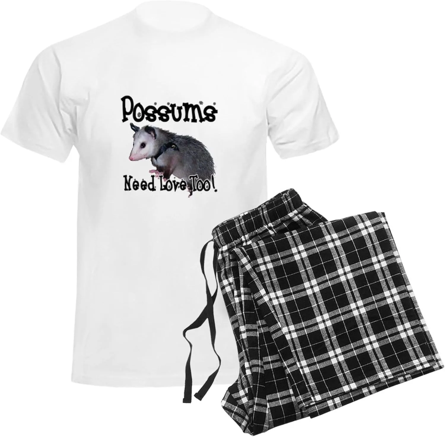 CafePress Possums Need Love Men's Light Pajamas Men's Novelty Light Pajama Set, Comfortable PJ Sleepwear