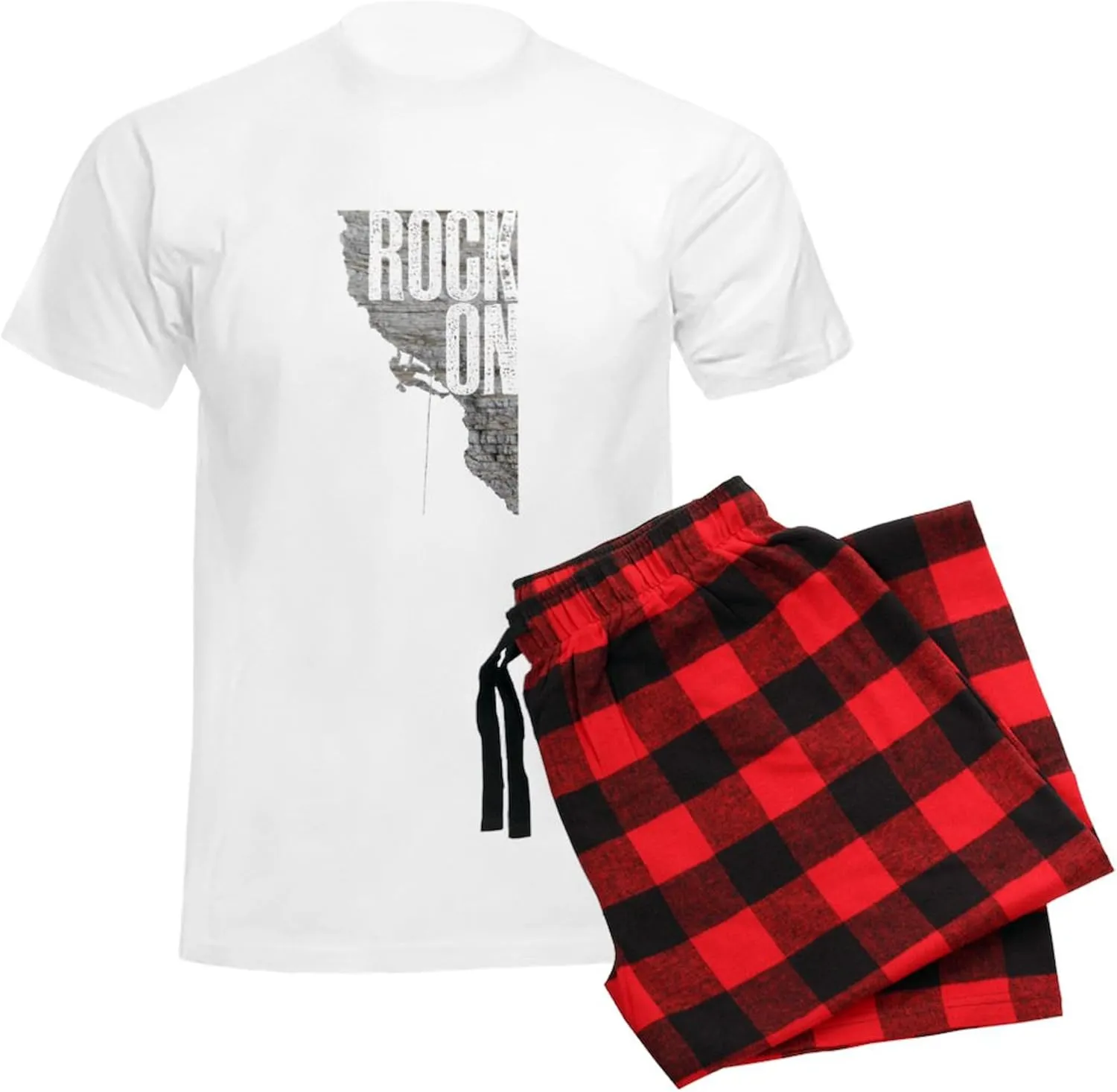 CafePress Rock On Rock Climbing Graphic Tee Pajamas Men's Novelty Light Pajama Set, Comfortable PJ Sleepwear