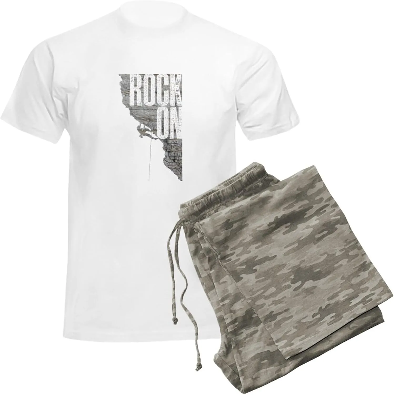 CafePress Rock On Rock Climbing Graphic Tee Pajamas Men's Novelty Light Pajama Set, Comfortable PJ Sleepwear