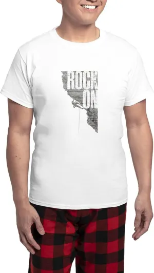 CafePress Rock On Rock Climbing Graphic Tee Pajamas Men's Novelty Light Pajama Set, Comfortable PJ Sleepwear