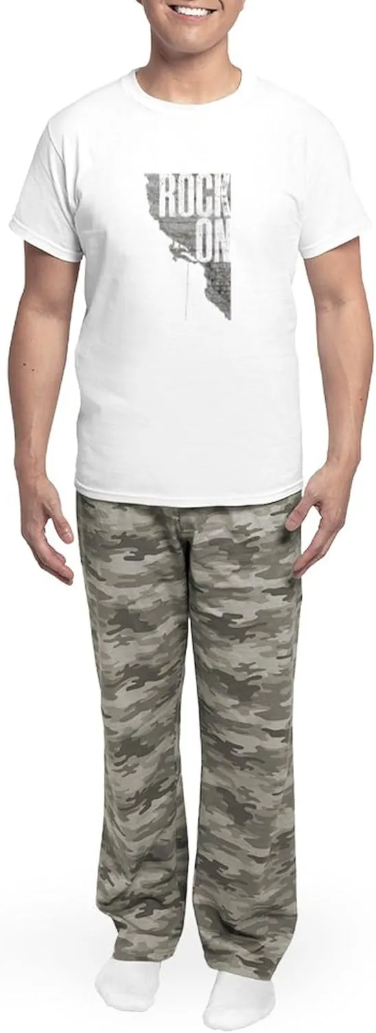 CafePress Rock On Rock Climbing Graphic Tee Pajamas Men's Novelty Light Pajama Set, Comfortable PJ Sleepwear