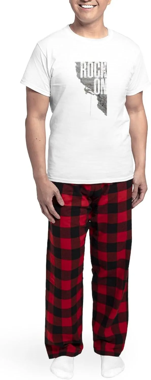 CafePress Rock On Rock Climbing Graphic Tee Pajamas Men's Novelty Light Pajama Set, Comfortable PJ Sleepwear
