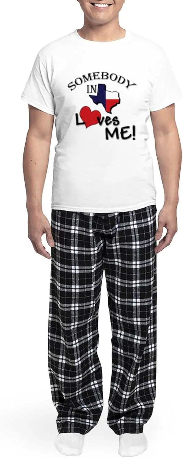 CafePress Somebody In Texas Loves Me Men's Light Pajamas Men's Novelty Light Pajama Set, Comfortable PJ Sleepwear