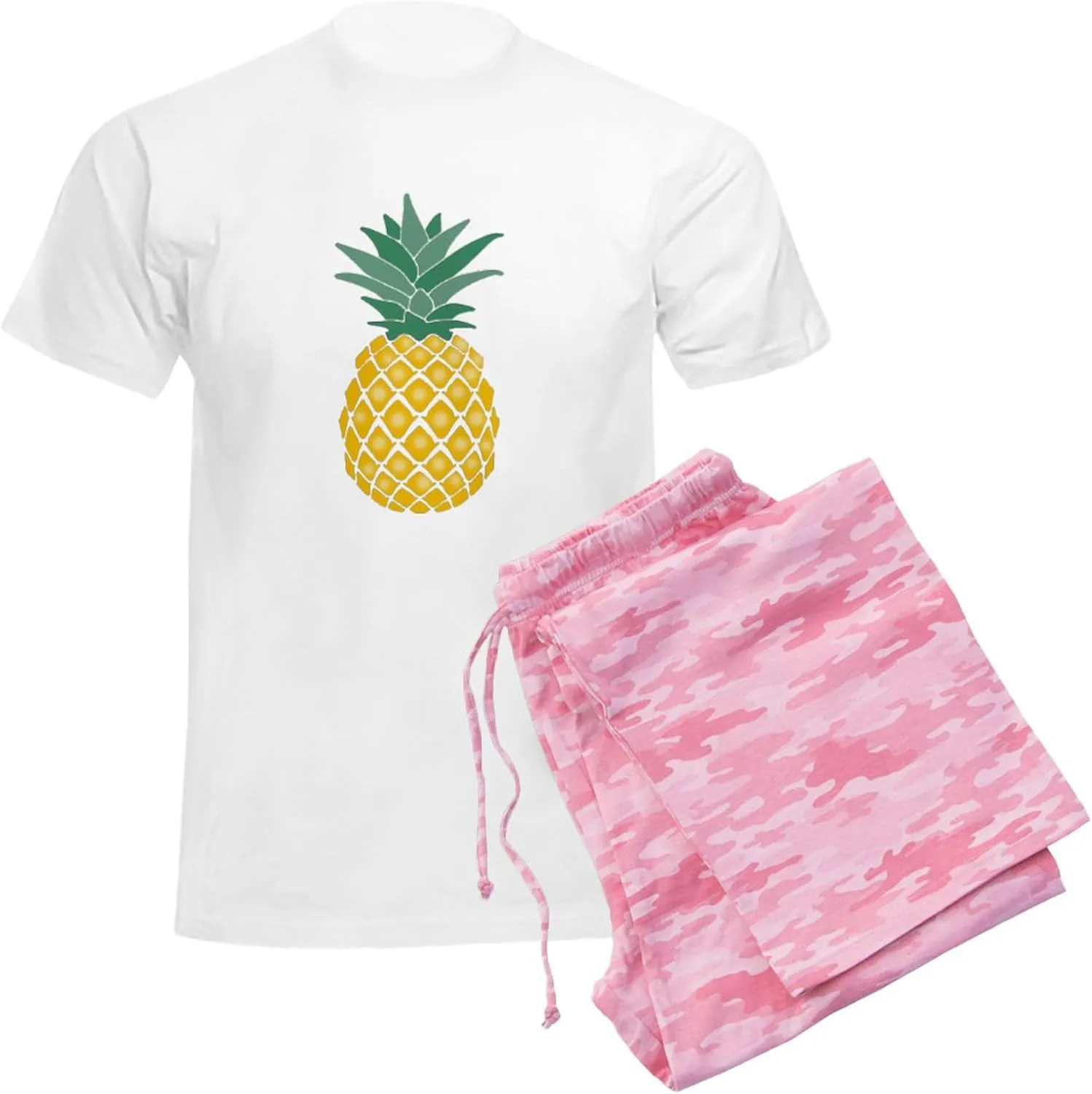 CafePress Yellow Stencil Pineapple Cute Women Girls Pajamas Men's Novelty Light Pajama Set, Comfortable PJ Sleepwear