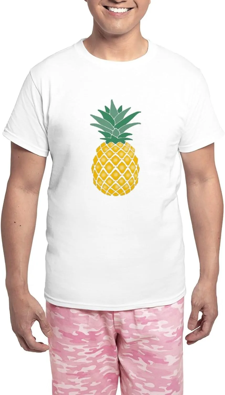 CafePress Yellow Stencil Pineapple Cute Women Girls Pajamas Men's Novelty Light Pajama Set, Comfortable PJ Sleepwear