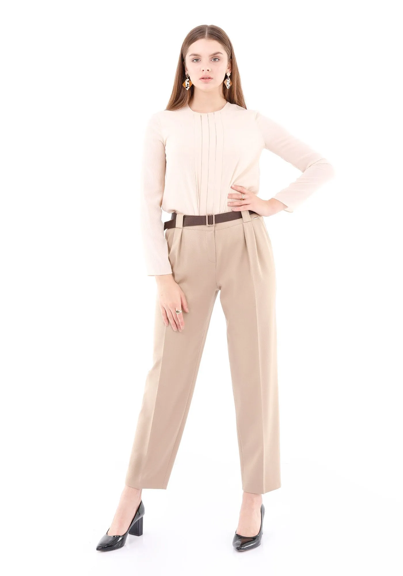 Camel Harem Pants With Belt