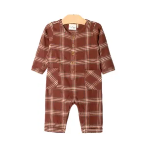 Cargo Long Leg Romper - Flannel Rust by City Mouse - FINAL SALE