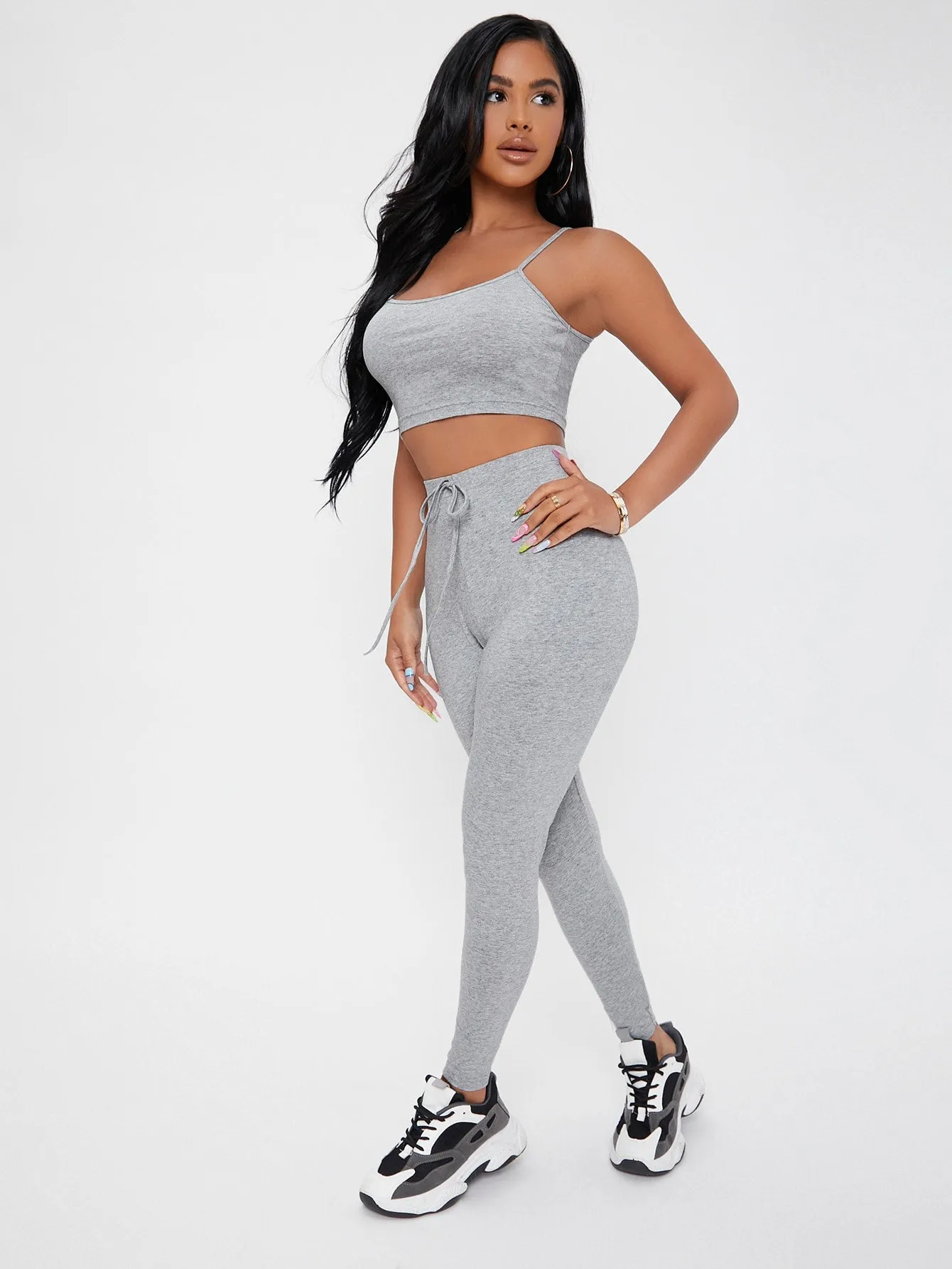 Casual Plain Knot Sleeveless Spaghetti Strap Women Two-Piece Outfits