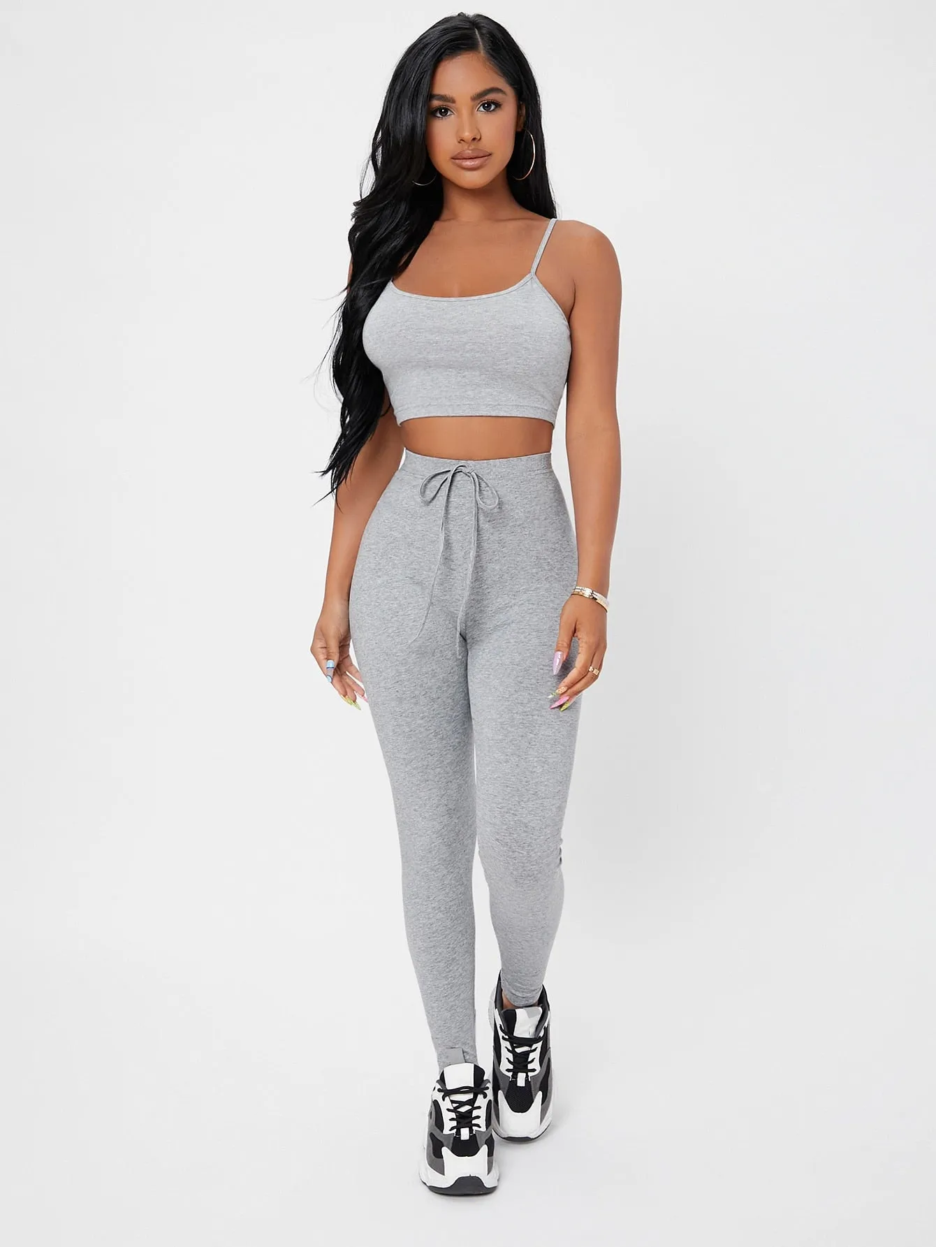 Casual Plain Knot Sleeveless Spaghetti Strap Women Two-Piece Outfits