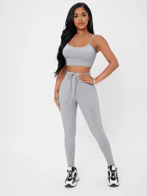 Casual Plain Knot Sleeveless Spaghetti Strap Women Two-Piece Outfits