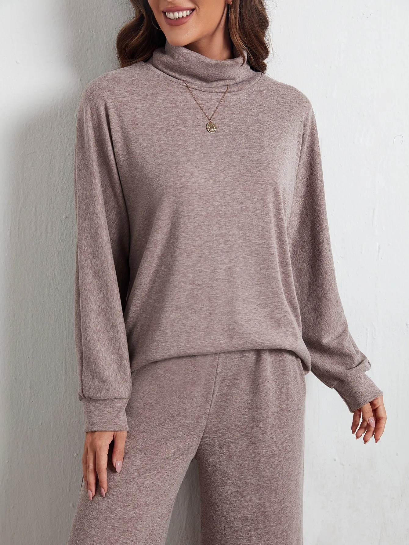 Casual Plain Long Sleeve Funnel Neck Women Two-Piece Outfits