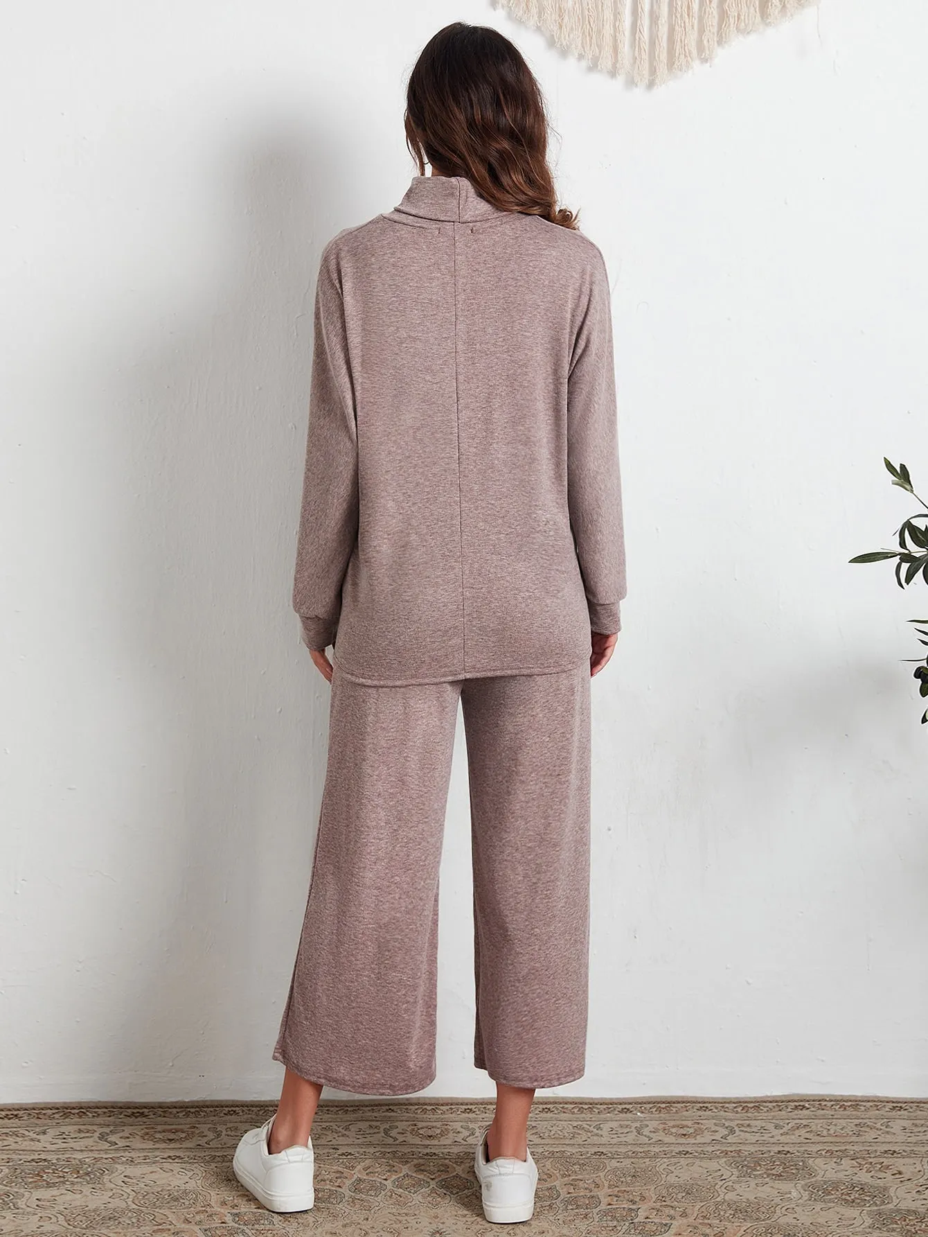 Casual Plain Long Sleeve Funnel Neck Women Two-Piece Outfits