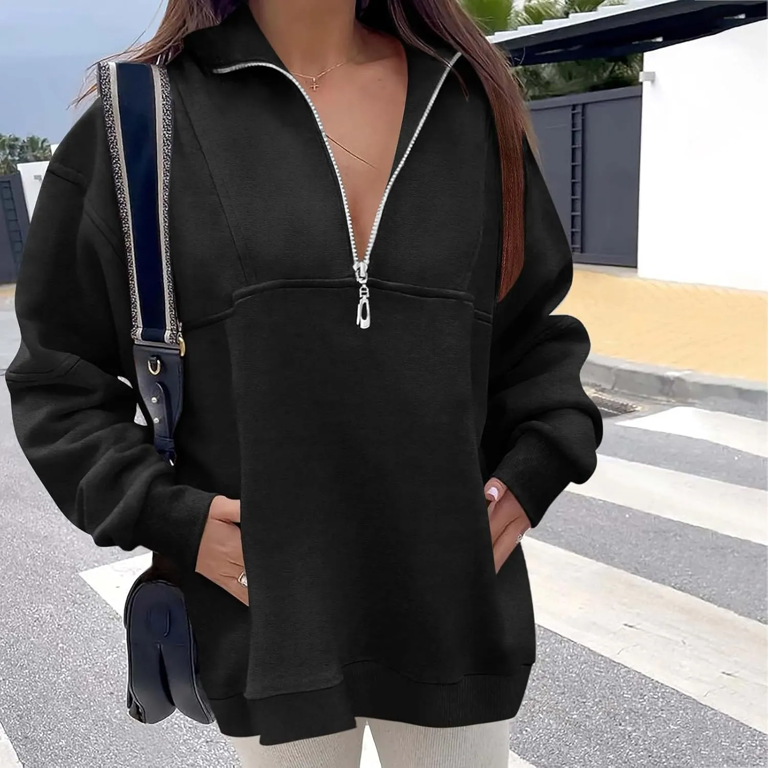 Ceboyel Women 1/4 Zip Pullover Sweatshirts Quarter Zip Oversized Sweater Y2K Trendy Hoodies Winter Fall Clothes 2023
