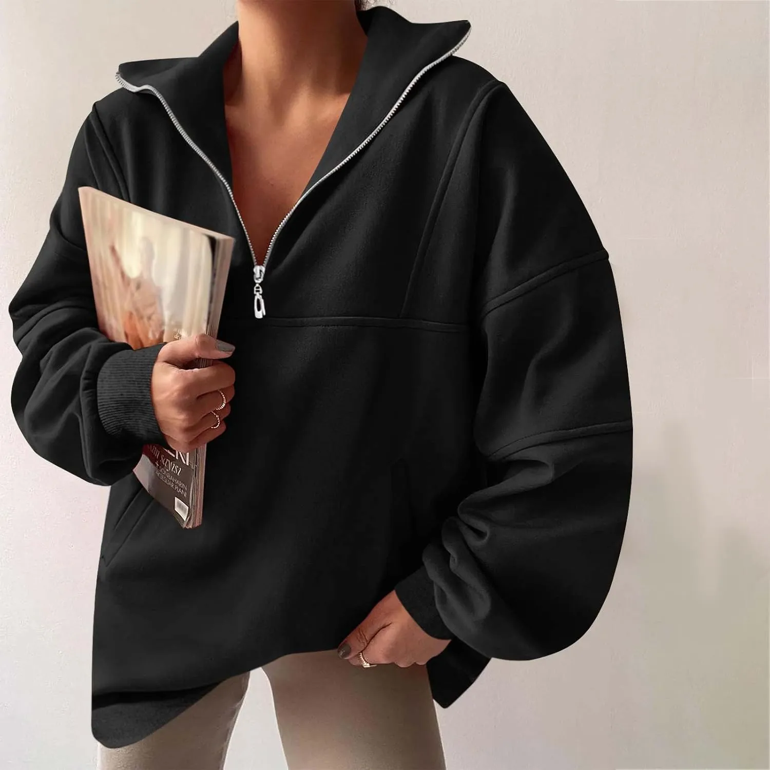 Ceboyel Women 1/4 Zip Pullover Sweatshirts Quarter Zip Oversized Sweater Y2K Trendy Hoodies Winter Fall Clothes 2023