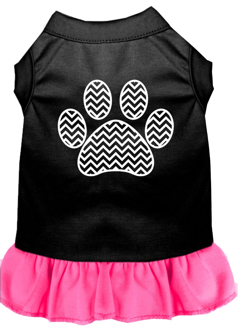 Chevron Paw Screen Print Dress Black With Bright Pink Sm
