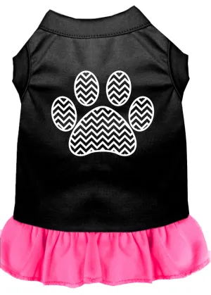 Chevron Paw Screen Print Dress Black With Bright Pink Sm