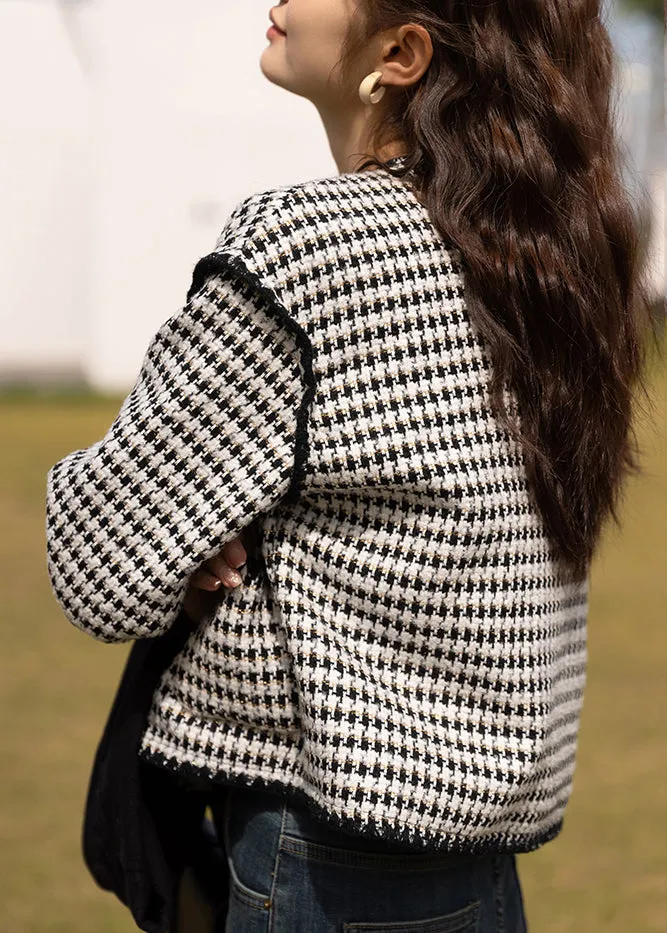 Chic Black O Neck Double Breast Patchwork Cotton Coats Fall LY9648