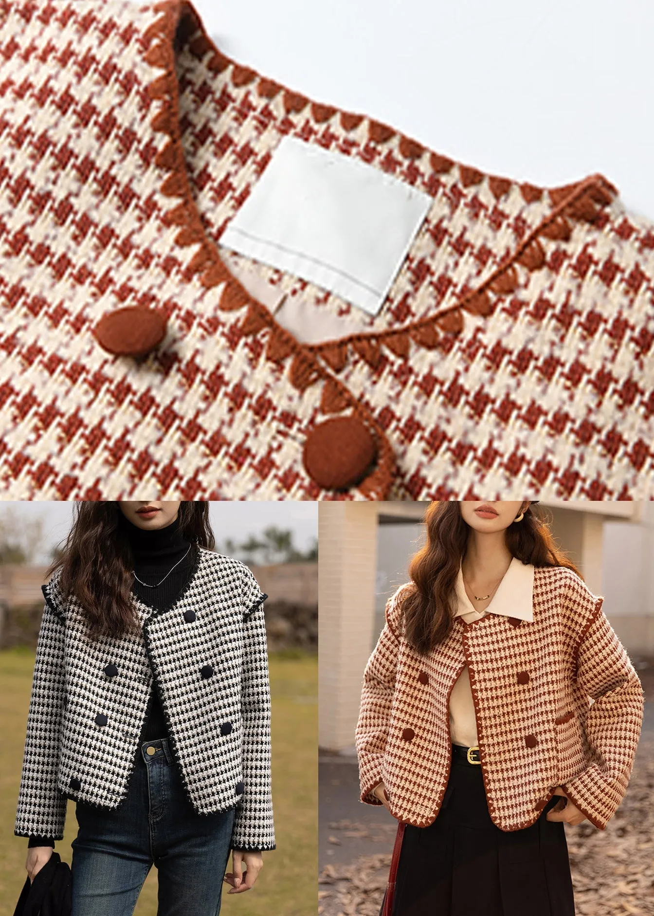 Chic Black O Neck Double Breast Patchwork Cotton Coats Fall LY9648