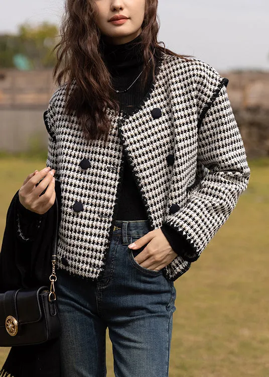 Chic Black O Neck Double Breast Patchwork Cotton Coats Fall LY9648