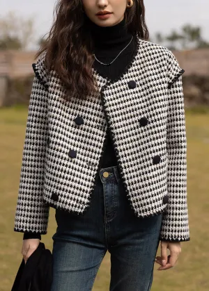Chic Black O Neck Double Breast Patchwork Cotton Coats Fall LY9648