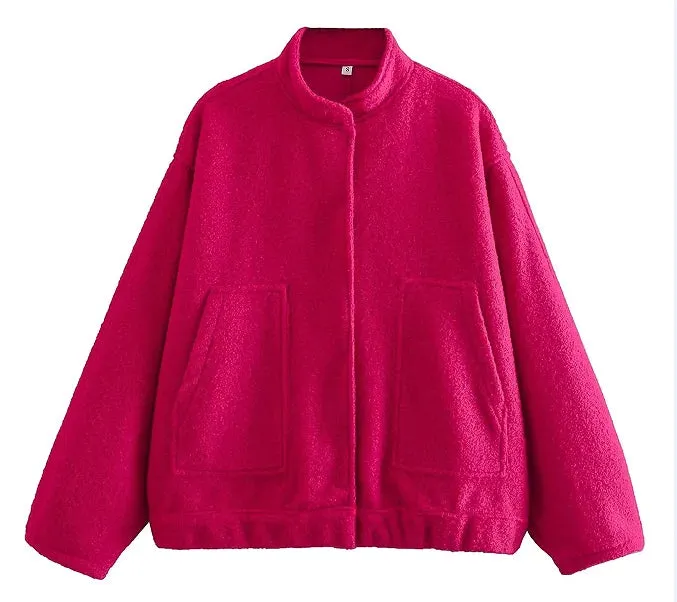 Chic Single Breasted Button Bomber Jacket