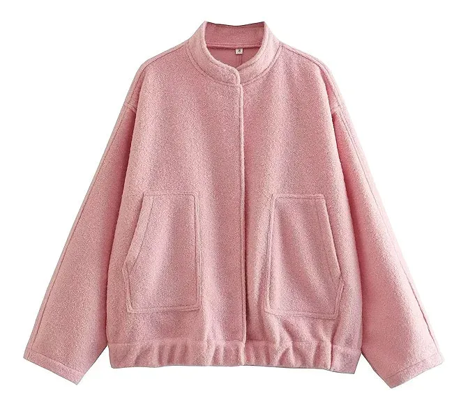 Chic Single Breasted Button Bomber Jacket
