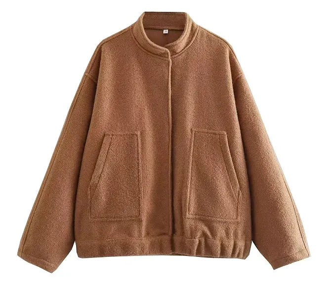 Chic Single Breasted Button Bomber Jacket