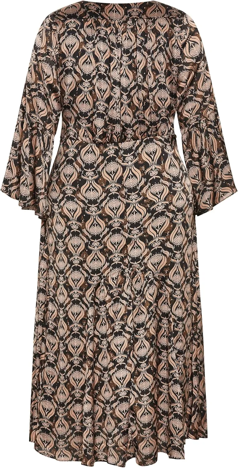 City Chic Women's Plus Size Maxi Tie Front Fan