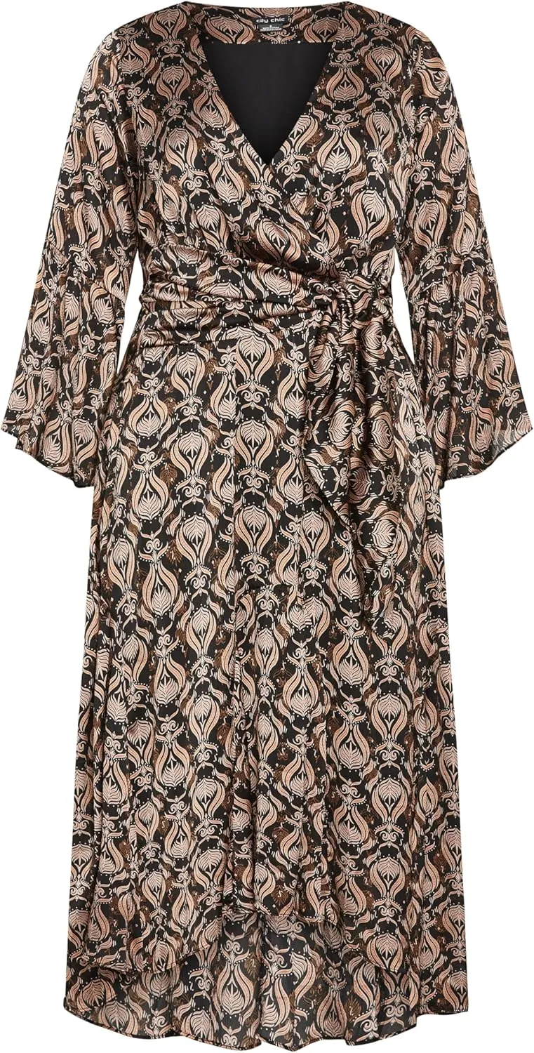 City Chic Women's Plus Size Maxi Tie Front Fan