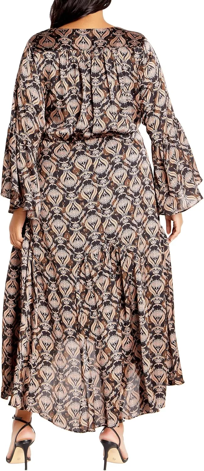 City Chic Women's Plus Size Maxi Tie Front Fan
