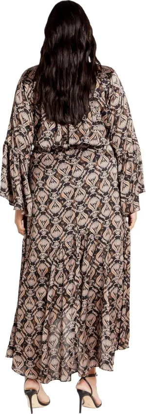 City Chic Women's Plus Size Maxi Tie Front Fan