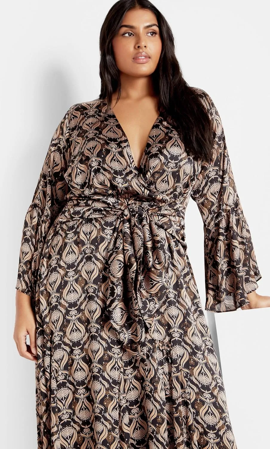 City Chic Women's Plus Size Maxi Tie Front Fan