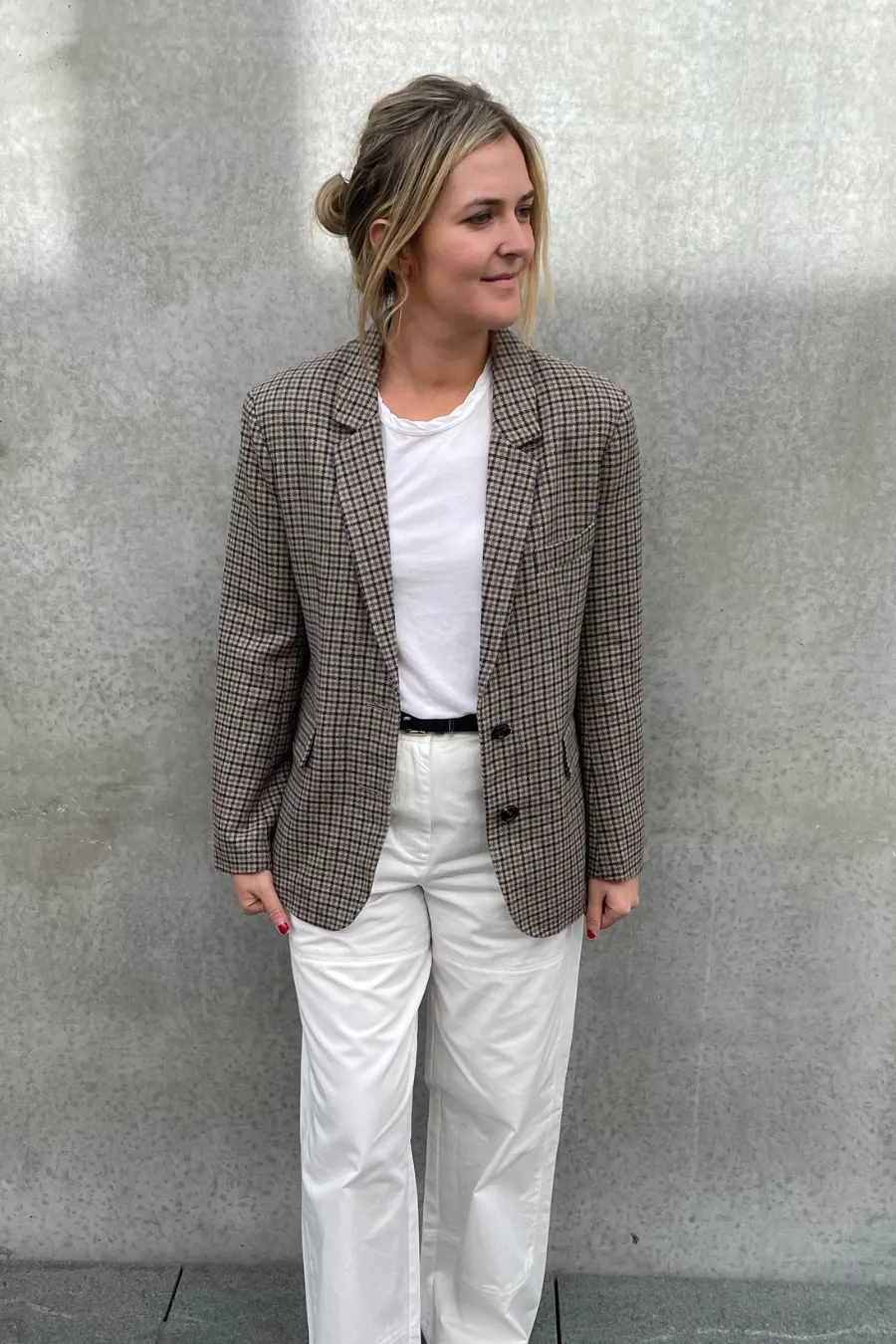 Clarisse Wool Boyfriend Jacket Grey Check