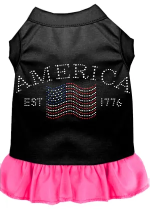 Classic America Rhinestone Dress Black With Bright Pink Med